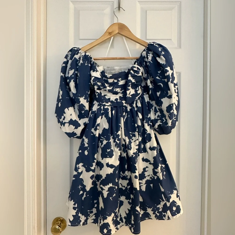 Abercrombie & Fitch Blue & White Floral Emerson Poplin Mini Dress – Size XS - Picture 2 of 4